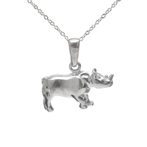 Sterling Silver Rhinoceros Pendant Necklace, 18