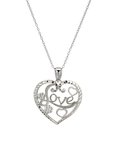 Sterling Silver Love in Heart Pendant Necklace, 18"