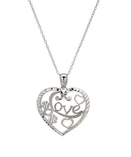 Sterling Silver Love in Heart Pendant Necklace, 18