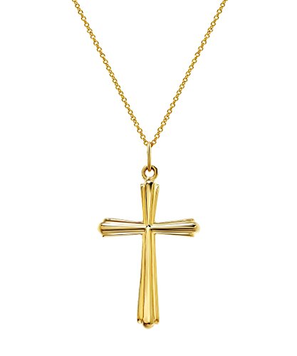 14 Karat Yellow Gold Embossed Cross Pendant Necklace, 18"