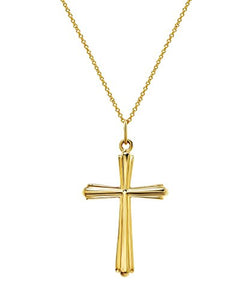 14 Karat Yellow Gold Embossed Cross Pendant Necklace, 18"