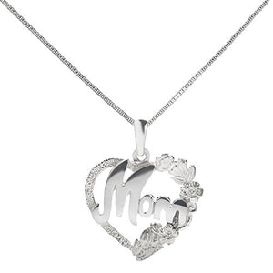 Sterling Silver Mom in Heart Pendant Necklace, 18"