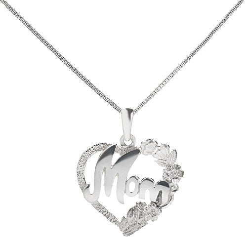 Sterling Silver Mom in Heart Pendant Necklace, 18