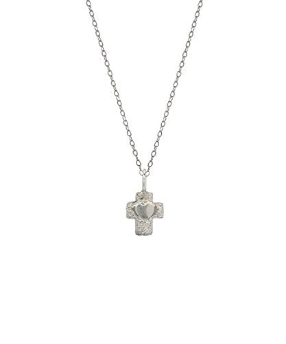 Sterling Silver Heart in Cross Pendant Necklace, 18"