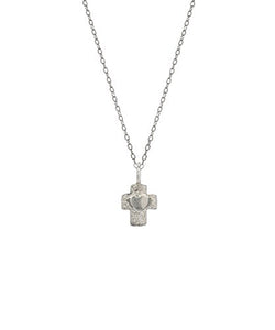 Sterling Silver Heart in Cross Pendant Necklace, 18"