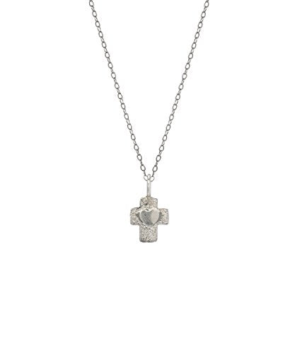 Sterling Silver Heart in Cross Pendant Necklace, 18