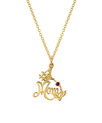14 Karat Yellow Gold and Ruby #1 Mom Pendant Necklace, 18"