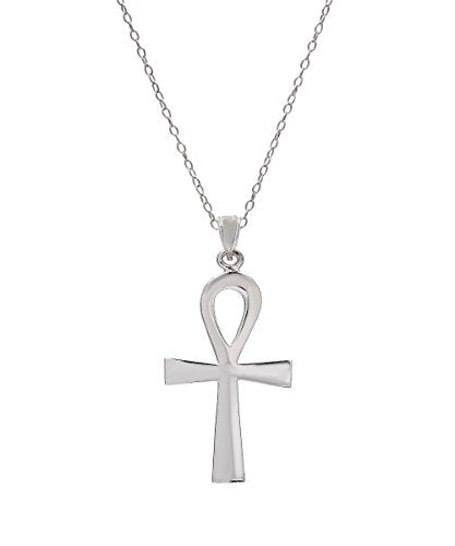 Sterling Silver Flat Ankh Pendant Necklace, 18"
