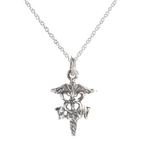 Sterling Silver Caduceus RN Pendant Necklace, 18"