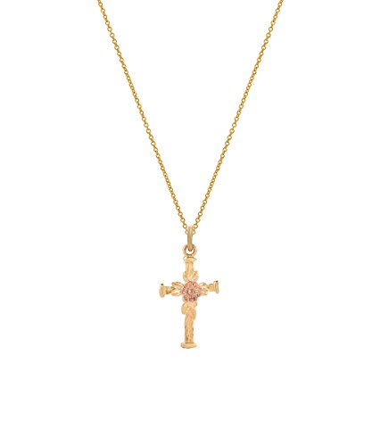 14 Karat Gold Two Tone Flower Cross Pendant Necklace, 18"