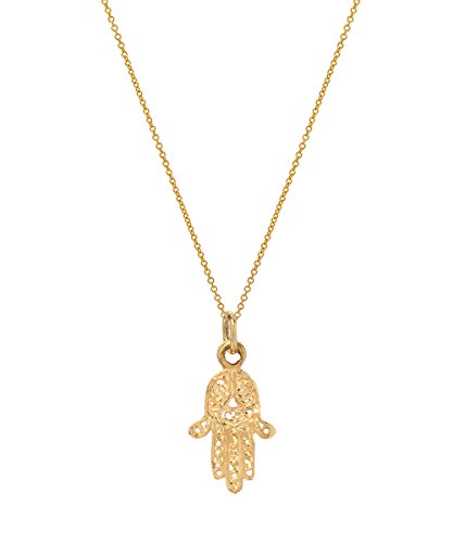 14 Karat Yellow Gold Hand of Fatima Hamsa Pendant Necklace, 16"