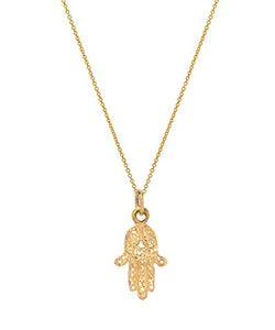 14 Karat Yellow Gold Hand of Fatima Hamsa Pendant Necklace, 18"