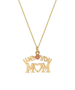 14 Karat Gold Two Tone We Love You Mom Pendant Necklace, 18"