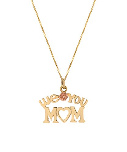 14 Karat Gold Two Tone We Love You Mom Pendant Necklace, 18