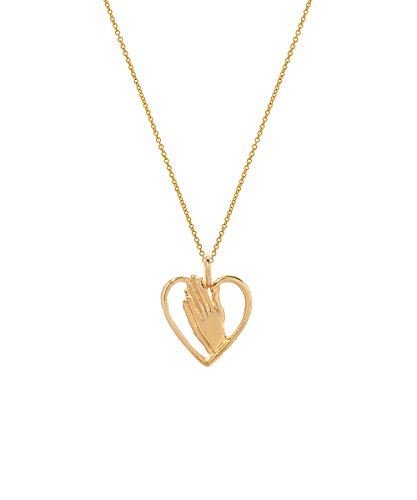14 Karat Yellow Gold Praying Hands in Heart Pendant Necklace, 18"