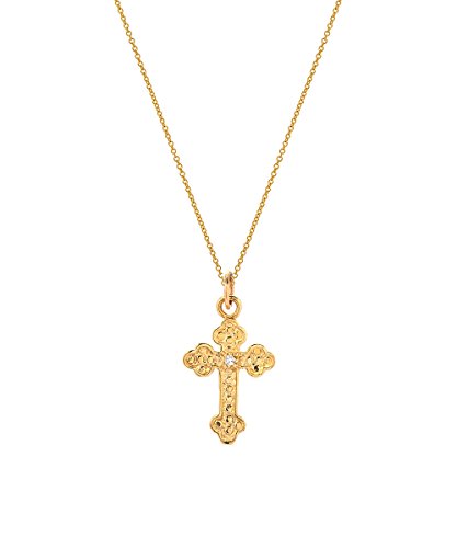 14 Karat Yellow Gold and Diamond Cross Pendant Necklace, 18" 0.005 ct