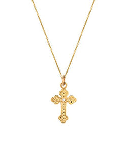 14 Karat Yellow Gold and Diamond Orthodox Cross Pendant Necklace, 18"