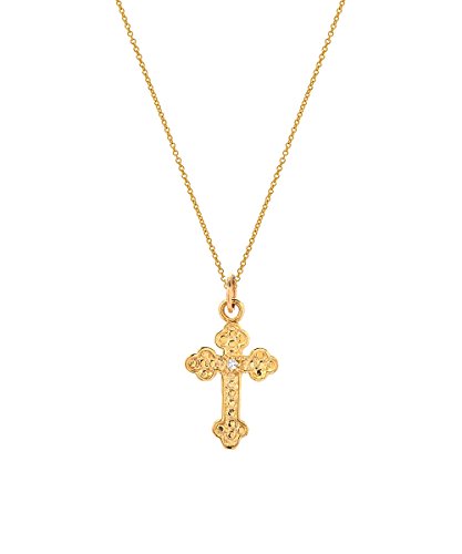 14 Karat Yellow Gold and Diamond Cross Pendant Necklace, 18
