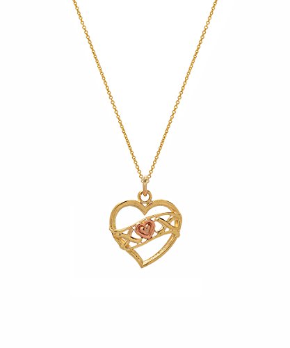 14 Karat Two Tone Gold Hugs and Kisses Heart Pendant Necklace, 18"