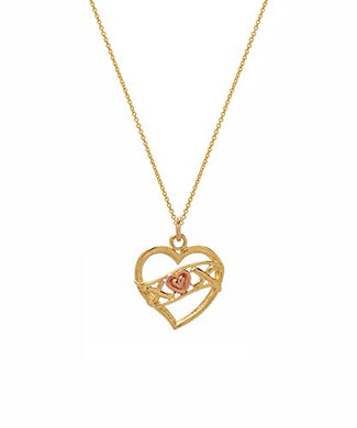 14 Karat Two Tone Gold XO Heart Pendant Necklace, 18