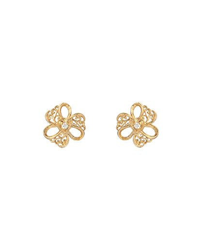 14 Karat Yellow Gold and Diamond Clover Diamond Stud Earrings