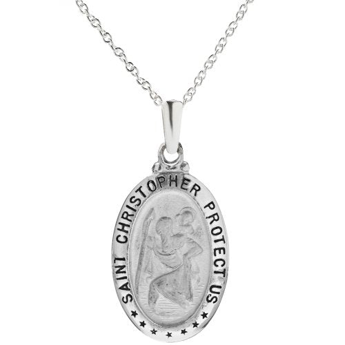 Sterling Silver St. Christopher Oval Medallion Pendant Necklace, 18"