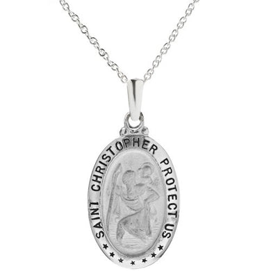 Sterling Silver St. Christopher Oval Medallion Pendant Necklace, 18