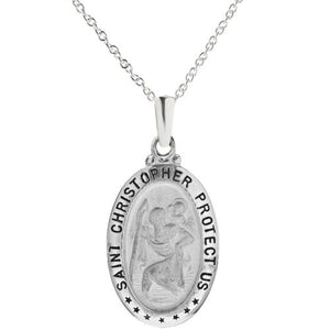 Sterling Silver St. Christopher Oval Medallion Pendant Necklace, 18"