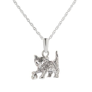 Sterling Silver Cat Pendant Necklace, 18"