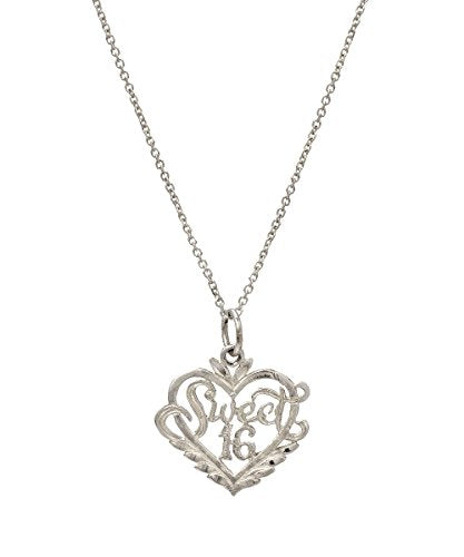 Sterling Silver Sweet 16 Heart Pendant Necklace, 18