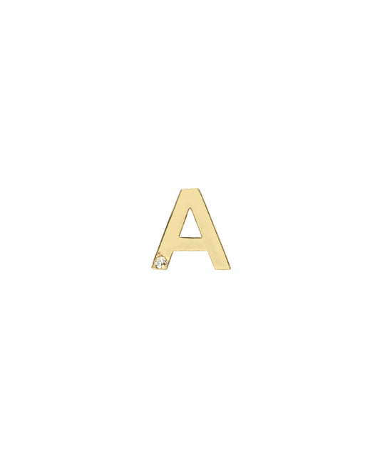 14 Karat Yellow Gold 8 mm Single Initial Diamond Stud Earrings