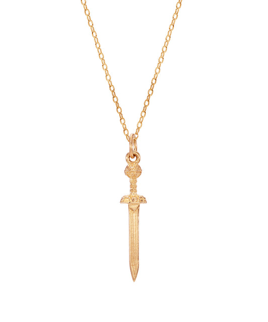 14KT Yellow Gold Gladius Sword Pendant, 18"