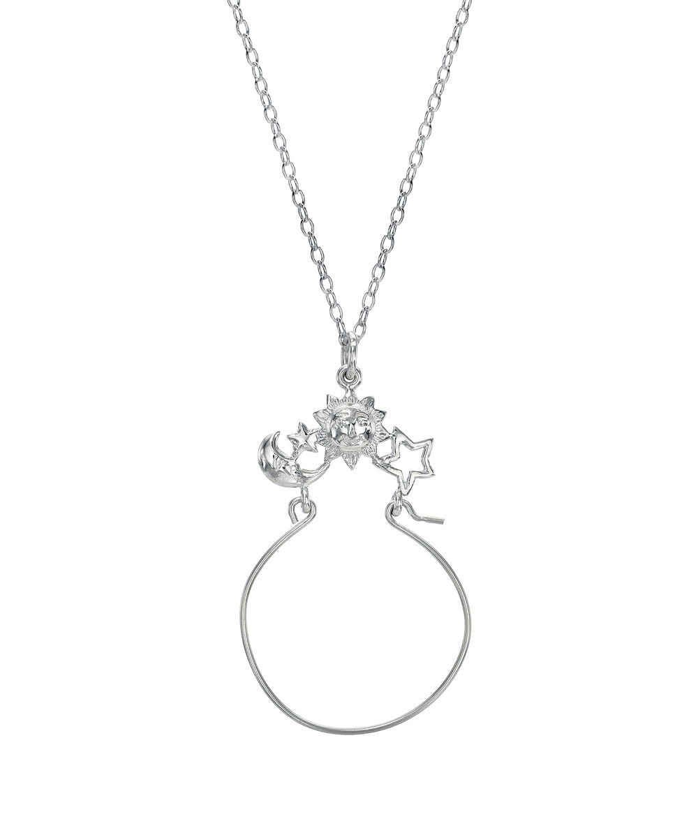 Sterling Silver Smiling Sun, Moon, and Star Charm Holder