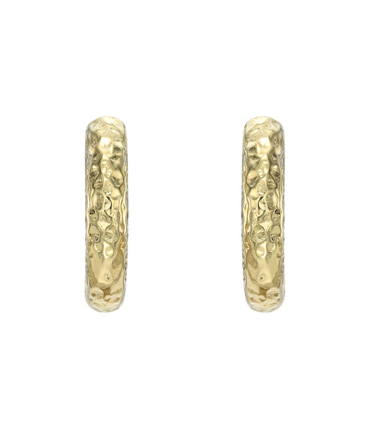 14 Karat Yellow Gold 2 mm Wide Hammer Finish Huggie Hoops