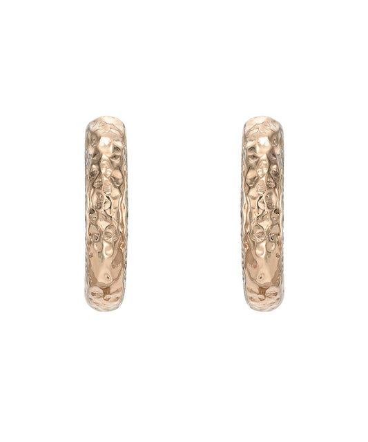 14 Karat Rose Gold 2 mm Wide Hammer Finish Huggie Hoops